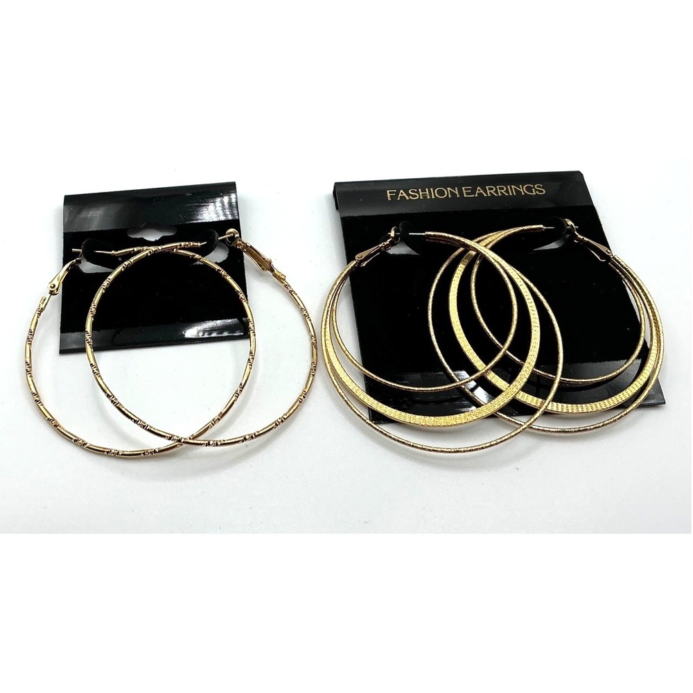 Hoop Earrings Set of 2 Gold Tone 2.5"‎ Large Fashion Statement NWT